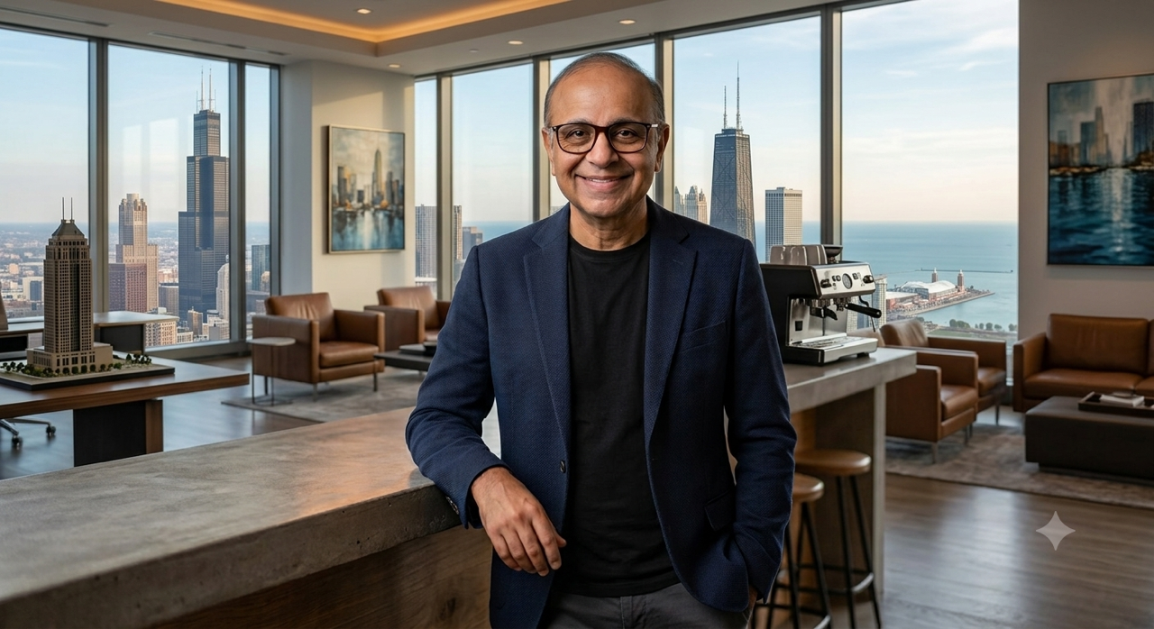 Bhupesh Saggar, President & CEO of ABS Home Mortgage, in the firm's Chicago office overlooking the skyline
